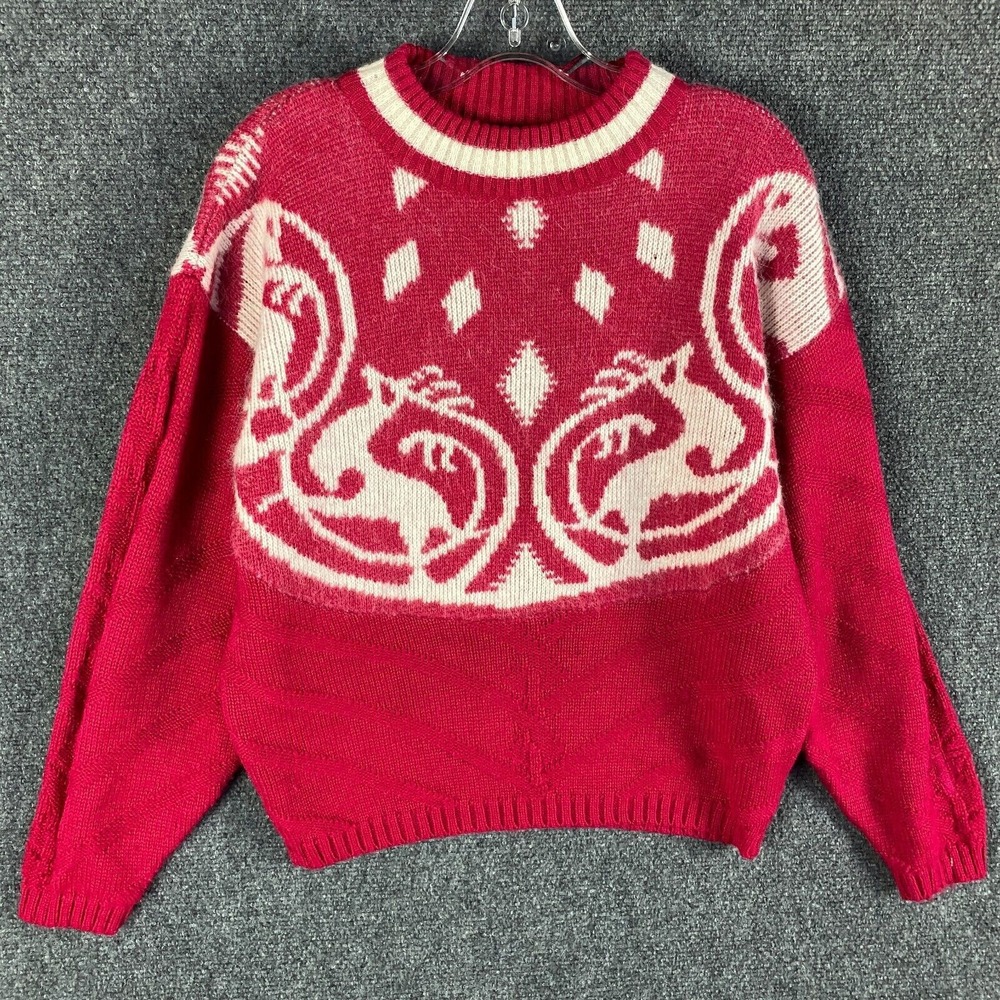 Tyrolia Skiwear Sweater Women's Medium Pink White Knit Wool‎ Acrylic